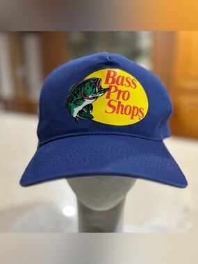 Bass Pro Shops Navy Cap with Yellow Logo and Green Fish